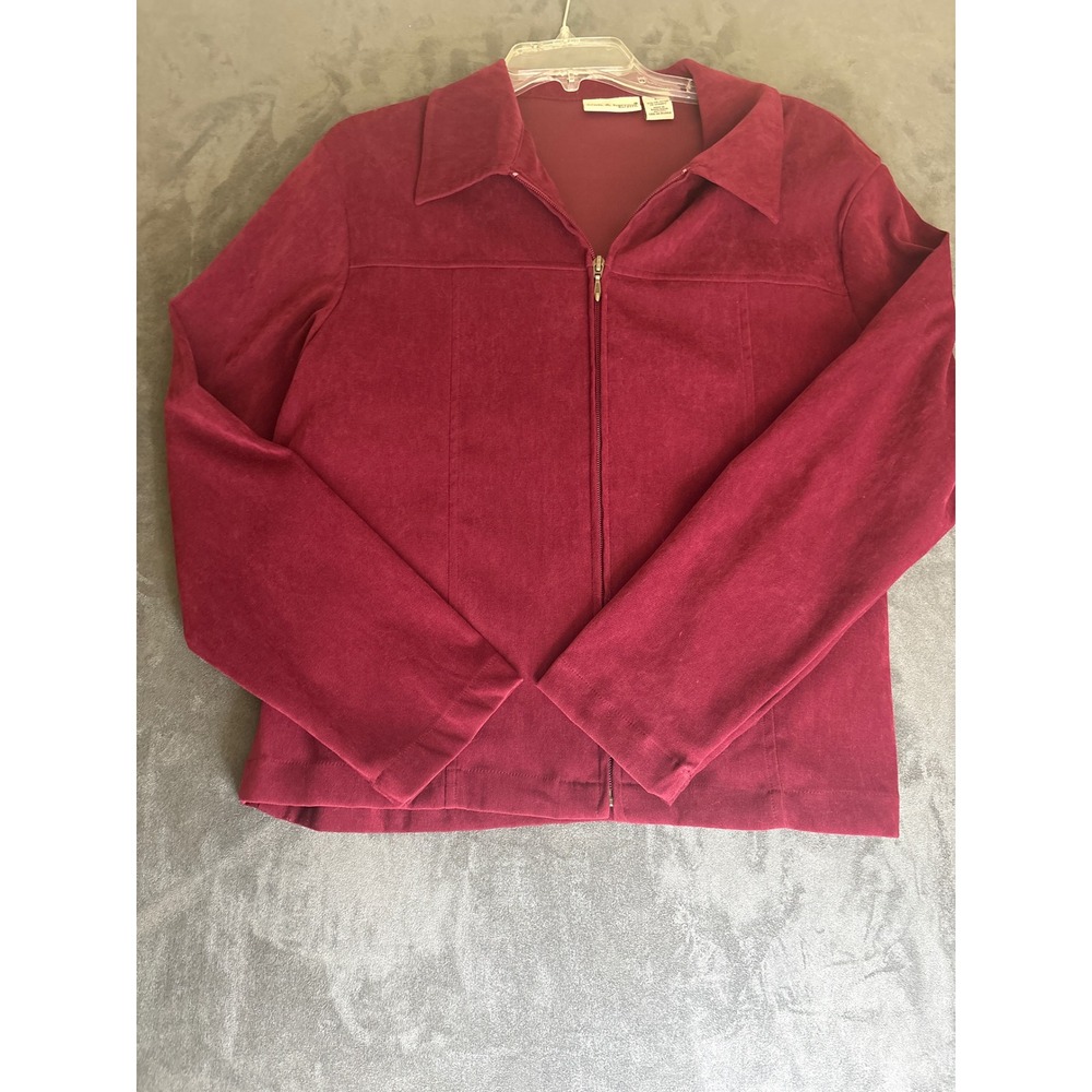 Stretch Zip Up Jacket Burgundy Red Faux Suede XL Womens